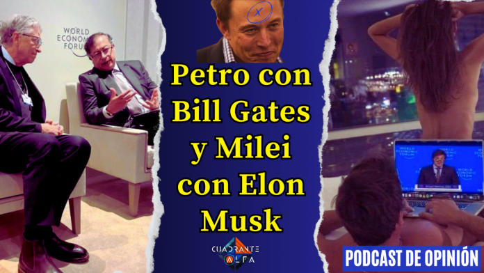 Miniatura Petro con Bill Gates y Milei con Elon Musk